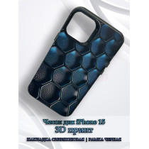 Чехол для iPhone 15 с 3D принтом Соты с градиентом, накладка силиконовая, рамка черная