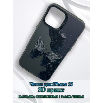 Чехол для iPhone 15 с 3D принтом Черная бабочка, накладка силиконовая, рамка черная