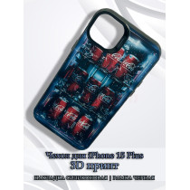 Чехол для iPhone 15 Plus с 3D принтом Холодильник с колой, накладка силиконовая, рамка черная