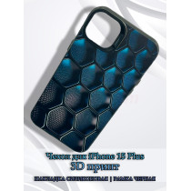 Чехол для iPhone 15 Plus с 3D принтом Соты с градиентом, накладка силиконовая, рамка черная