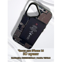 Чехол для iPhone 16 с 3D принтом Айфон в разборе, накладка силиконовая, рамка черная
