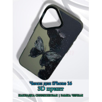Чехол для iPhone 16 с 3D принтом Черная бабочка, накладка силиконовая, рамка черная