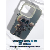 Чехол для iPhone 16 Pro с 3D принтом Скелетик с розой, накладка силиконовая, рамка белая