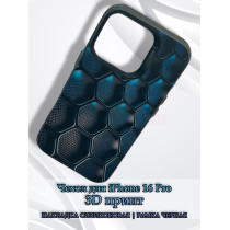 Чехол для iPhone 16 Pro с 3D принтом Соты с градиентом, накладка силиконовая, рамка черная