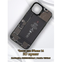 Чехол для iPhone 14 с 3D принтом Айфон в разборе, накладка силиконовая, рамка черная