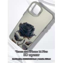 Чехол для iPhone 14 Plus с 3D принтом Черная роза, накладка силиконовая, рамка белая