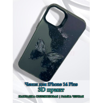 Чехол для iPhone 14 Plus с 3D принтом Черная бабочка, накладка силиконовая, рамка черная