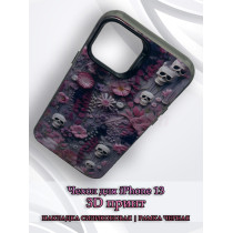 Чехол для iPhone 13 с 3D принтом Черепки на фоне цветов, накладка силиконовая, рамка черная