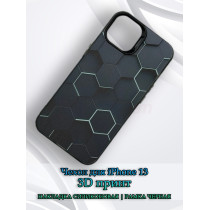 Чехол для iPhone 13 с 3D принтом Соты с перепадом темно-синего цвета, накладка силиконовая, рамка черная