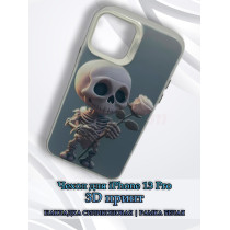 Чехол для iPhone 13 Pro с 3D принтом Скелетик с розой, накладка силиконовая, рамка белая