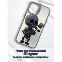 Чехол для iPhone 13 Mini с 3D принтом Скелетик с розой, накладка силиконовая, рамка белая
