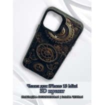 Чехол для iPhone 13 Mini с 3D принтом Часовой механизм, накладка силиконовая, рамка черная