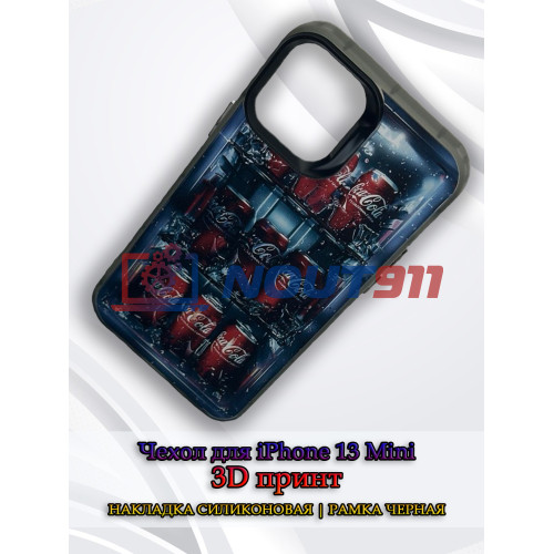 Чехол для iPhone 13 Mini с 3D принтом Холодильник с колой, накладка силиконовая, рамка черная