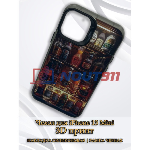 Чехол для iPhone 13 Mini с 3D принтом Холодильник с напитками, накладка силиконовая, рамка черная
