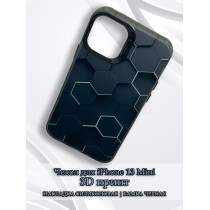 Чехол для iPhone 13 Mini с 3D принтом Соты с перепадом темно-синего цвета, накладка силиконовая, рамка черная