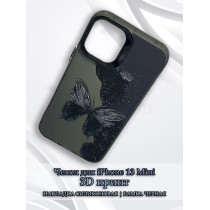 Чехол для iPhone 13 Mini с 3D принтом Черная бабочка, накладка силиконовая, рамка черная