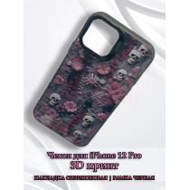 Чехол для iPhone 12 Pro с 3D принтом Черепки на фоне цветов, накладка силиконовая, рамка черная