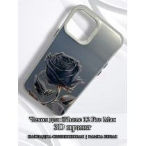 Чехол для iPhone 12 Pro Max с 3D принтом Черная роза, накладка силиконовая, рамка белая