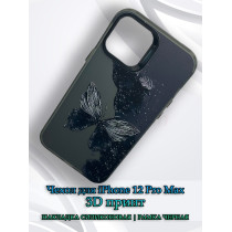 Чехол для iPhone 12 Pro Max с 3D принтом Черная бабочка, накладка силиконовая, рамка черная