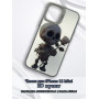 Чехол для iPhone 12 Mini с 3D принтом Скелетик с розой, накладка силиконовая, рамка белая