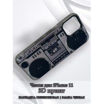 Чехол для iPhone 11 с 3D принтом Ретро магнитофон, накладка силиконовая, рамка черная