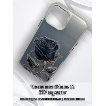 Чехол для iPhone 11 с 3D принтом Черная роза, накладка силиконовая, рамка белая