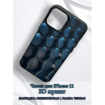 Чехол для iPhone 11 с 3D принтом Соты с градиентом, накладка силиконовая, рамка черная