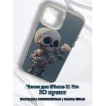 Чехол для iPhone 11 Pro с 3D принтом Скелетик с розой, накладка силиконовая, рамка белая