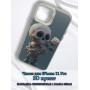 Чехол для iPhone 11 Pro с 3D принтом Скелетик с розой, накладка силиконовая, рамка белая