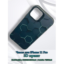 Чехол для iPhone 11 Pro с 3D принтом Соты с перепадом темно-синего цвета, накладка силиконовая, рамка черная