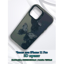 Чехол для iPhone 11 Pro с 3D принтом Черная бабочка, накладка силиконовая, рамка черная