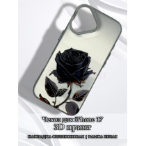 Чехол для iPhone 17 с 3D принтом Черная роза, накладка силиконовая, рамка белая