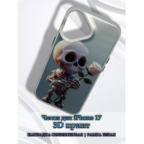 Чехол для iPhone 17 с 3D принтом Скелетик с розой, накладка силиконовая, рамка белая