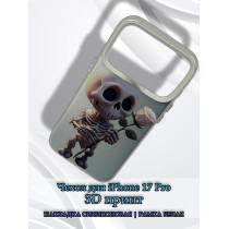 Чехол для iPhone 17 Pro с 3D принтом Скелетик с розой, накладка силиконовая, рамка белая