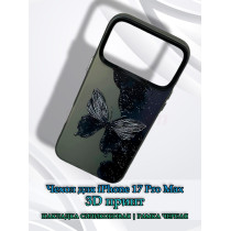 Чехол для iPhone 17 Pro Max с 3D принтом Черная бабочка, накладка силиконовая, рамка черная