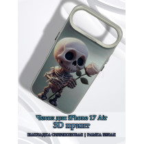 Чехол для iPhone 17 Air с 3D принтом Скелетик с розой, накладка силиконовая, рамка белая