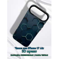 Чехол для iPhone 17 Air с 3D принтом Соты с перепадом темно-синего цвета, накладка силиконовая, рамка черная