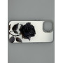 Чехол для iPhone 14 с 3D принтом Черная роза, накладка силиконовая, рамка белая