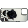 Чехол для iPhone 11 с 3D принтом Черная роза, накладка силиконовая, рамка белая