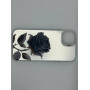 Чехол для iPhone 15 Plus с 3D принтом Черная роза, накладка силиконовая, рамка белая