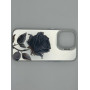 Чехол для iPhone 16 Pro с 3D принтом Черная роза, накладка силиконовая, рамка белая