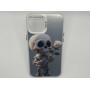 Чехол для iPhone 15 Pro Max с 3D принтом Скелетик с розой, накладка силиконовая, рамка белая