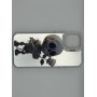 Чехол для iPhone 13 Mini с 3D принтом Скелетик с розой, накладка силиконовая, рамка белая