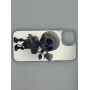 Чехол для iPhone 14 Plus с 3D принтом Скелетик с розой, накладка силиконовая, рамка белая