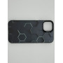 Чехол для iPhone 11 с 3D принтом Соты с перепадом темно-синего цвета, накладка силиконовая, рамка черная
