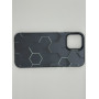 Чехол для iPhone 12 Pro Max с 3D принтом Соты с перепадом темно-синего цвета, накладка силиконовая, рамка черная