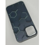 Чехол для iPhone 11 Pro с 3D принтом Соты с перепадом темно-синего цвета, накладка силиконовая, рамка черная