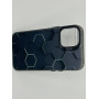 Чехол для iPhone 13 Mini с 3D принтом Соты с перепадом темно-синего цвета, накладка силиконовая, рамка черная