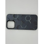 Чехол для iPhone 13 Pro Max с 3D принтом Соты с перепадом темно-синего цвета, накладка силиконовая, рамка черная