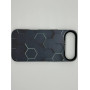 Чехол для iPhone 17 Air с 3D принтом Соты с перепадом темно-синего цвета, накладка силиконовая, рамка черная